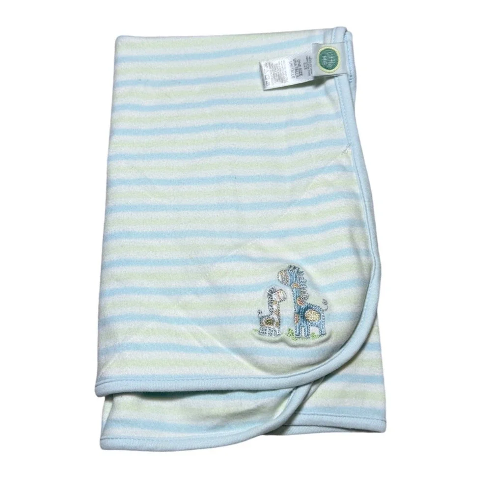 Little Me Baby‎ Blanket Blue Green Striped Giraffe Embroidered Cotton Lovey